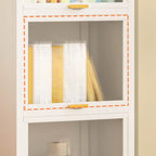 4-Tier Modern White Metal Bookcase with Glass Doors