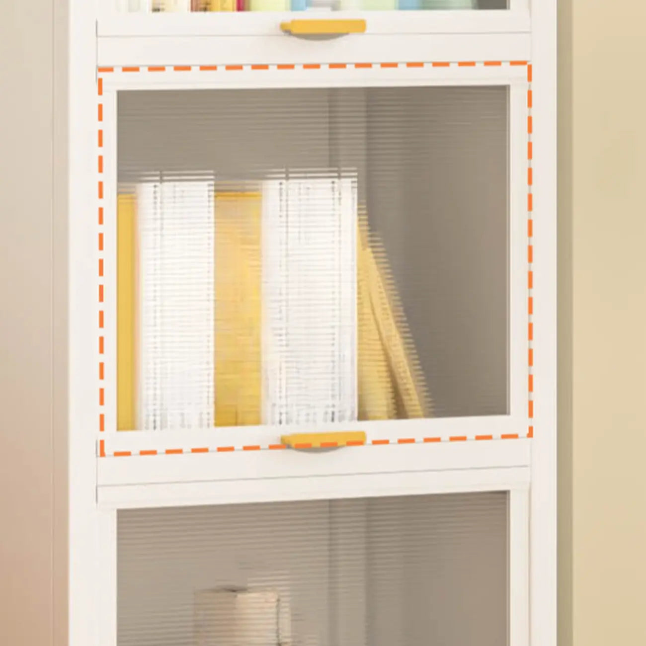 4-Tier Modern White Metal Bookcase with Glass Doors