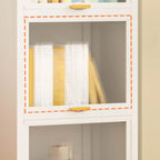 4-Tier Modern White Metal Bookcase with Glass Doors
