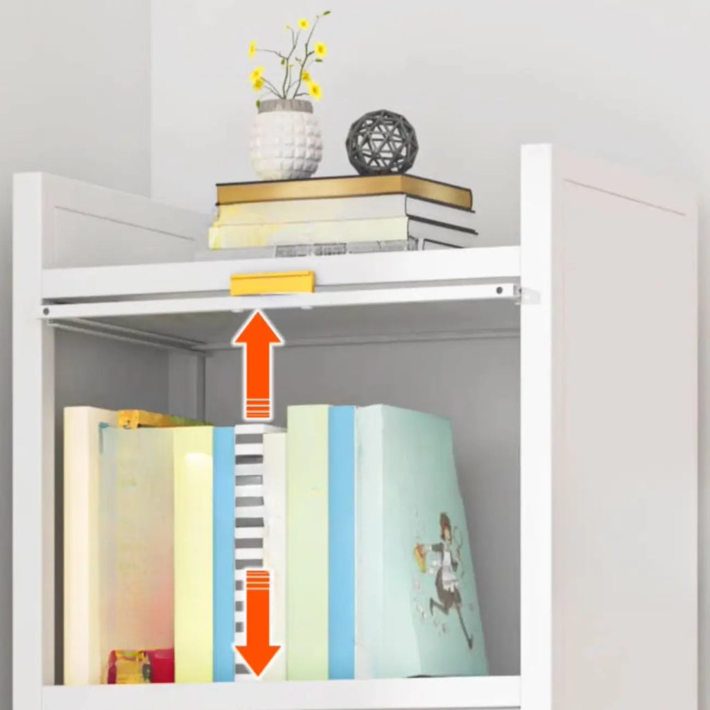 4-Tier Modern White Metal Bookcase with Glass Doors