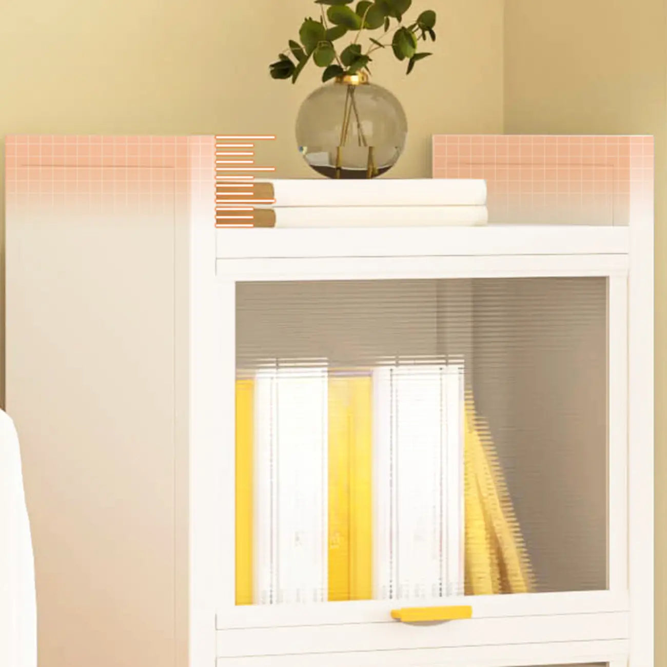 4-Tier Modern White Metal Bookcase with Glass Doors