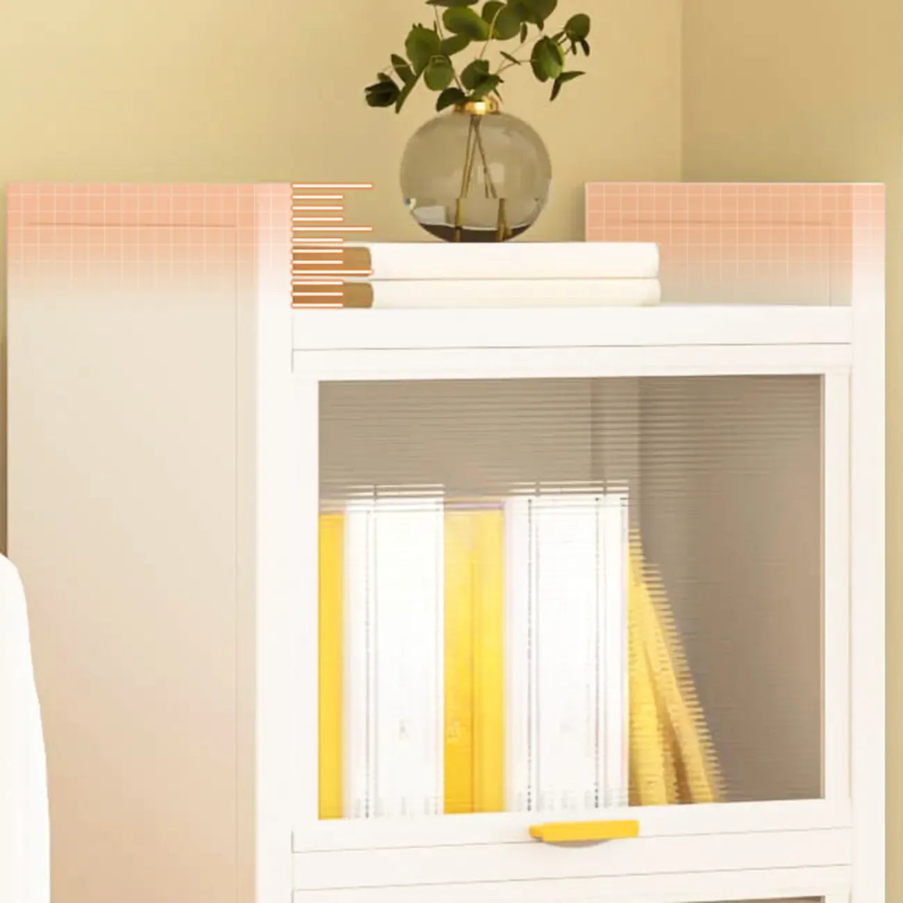 4-Tier Modern White Metal Bookcase with Glass Doors