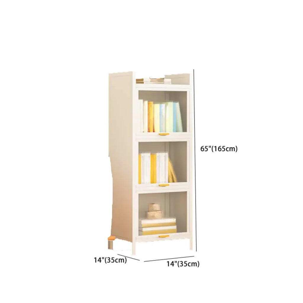 4-Tier Modern White Metal Bookcase with Glass Doors