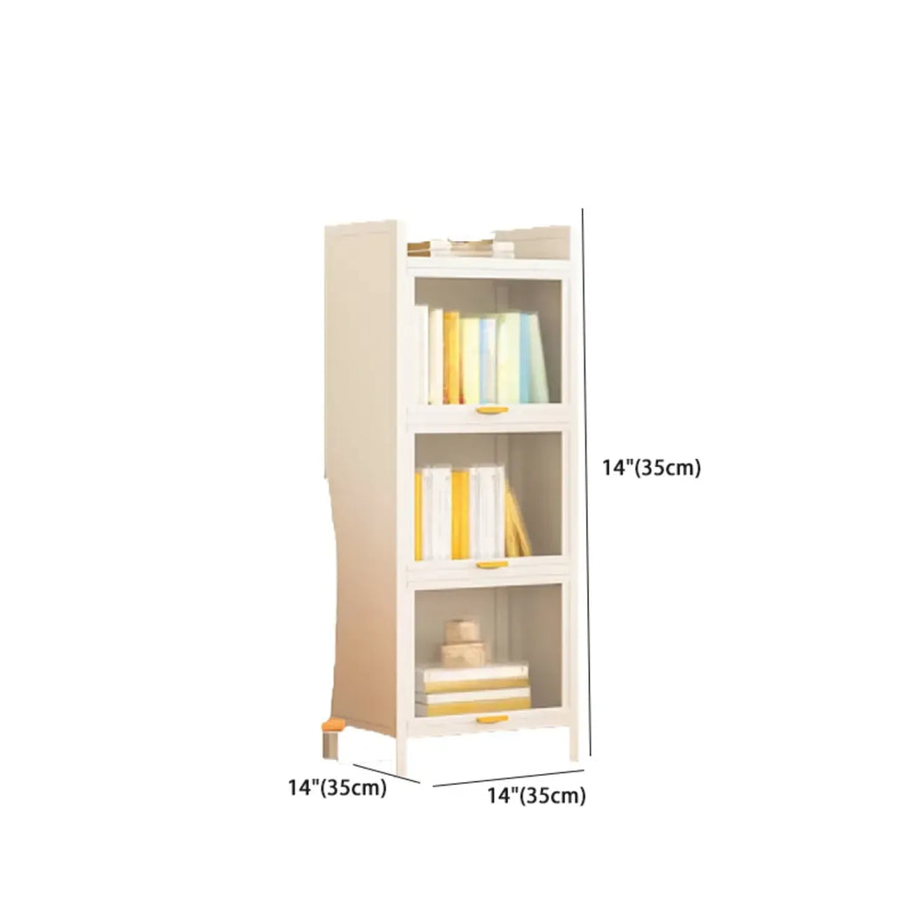 4-Tier Modern White Metal Bookcase with Glass Doors