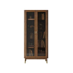 5-Tier Brown Ash Wood Glass Door Bookcase