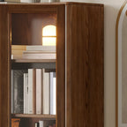 5-Tier Brown Ash Wood Glass Door Bookcase