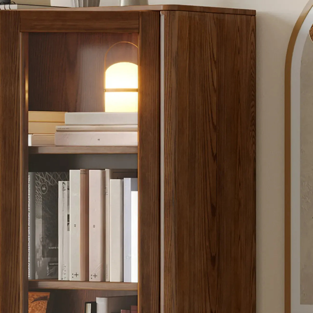 5-Tier Brown Ash Wood Glass Door Bookcase