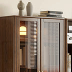 5-Tier Brown Ash Wood Glass Door Bookcase