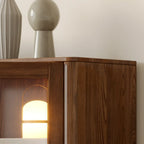 5-Tier Brown Ash Wood Glass Door Bookcase