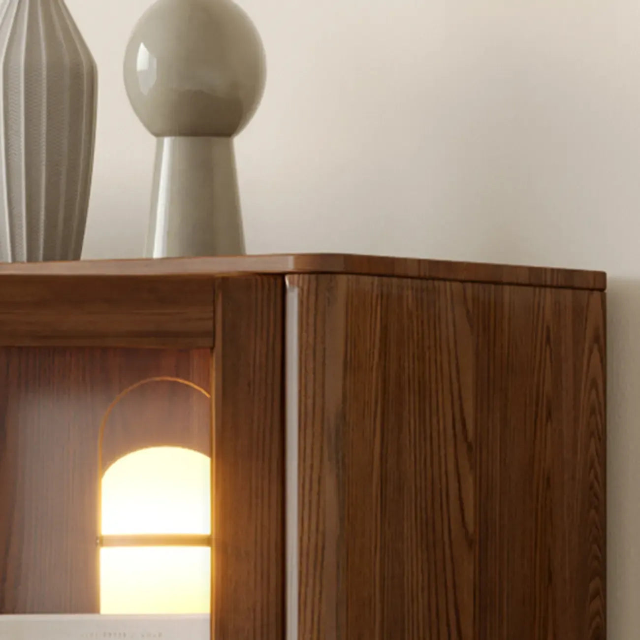 5-Tier Brown Ash Wood Glass Door Bookcase