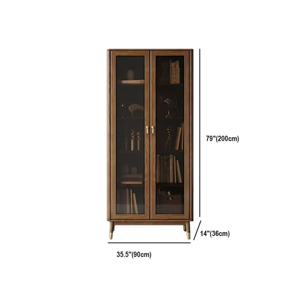5-Tier Brown Ash Wood Glass Door Bookcase