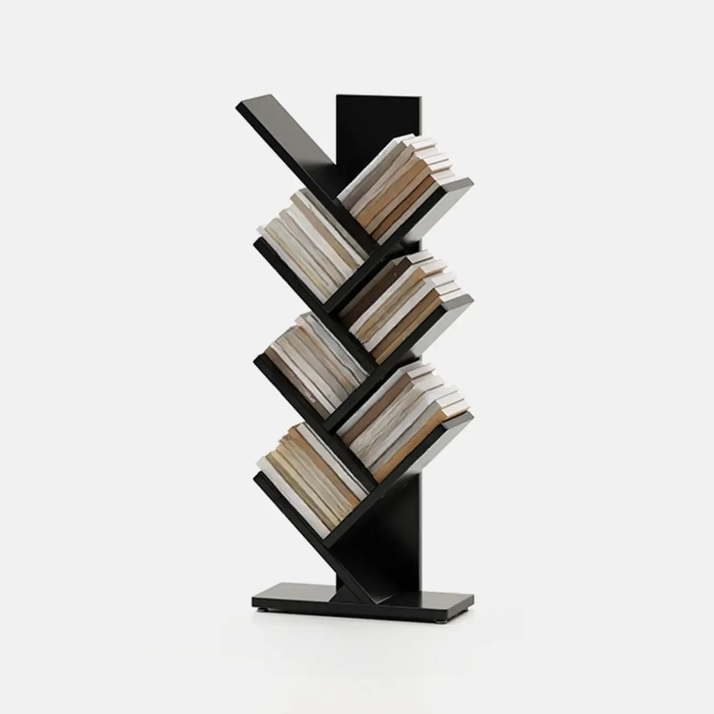 Black Wood Tree-Shaped Vertical Display Bookcase