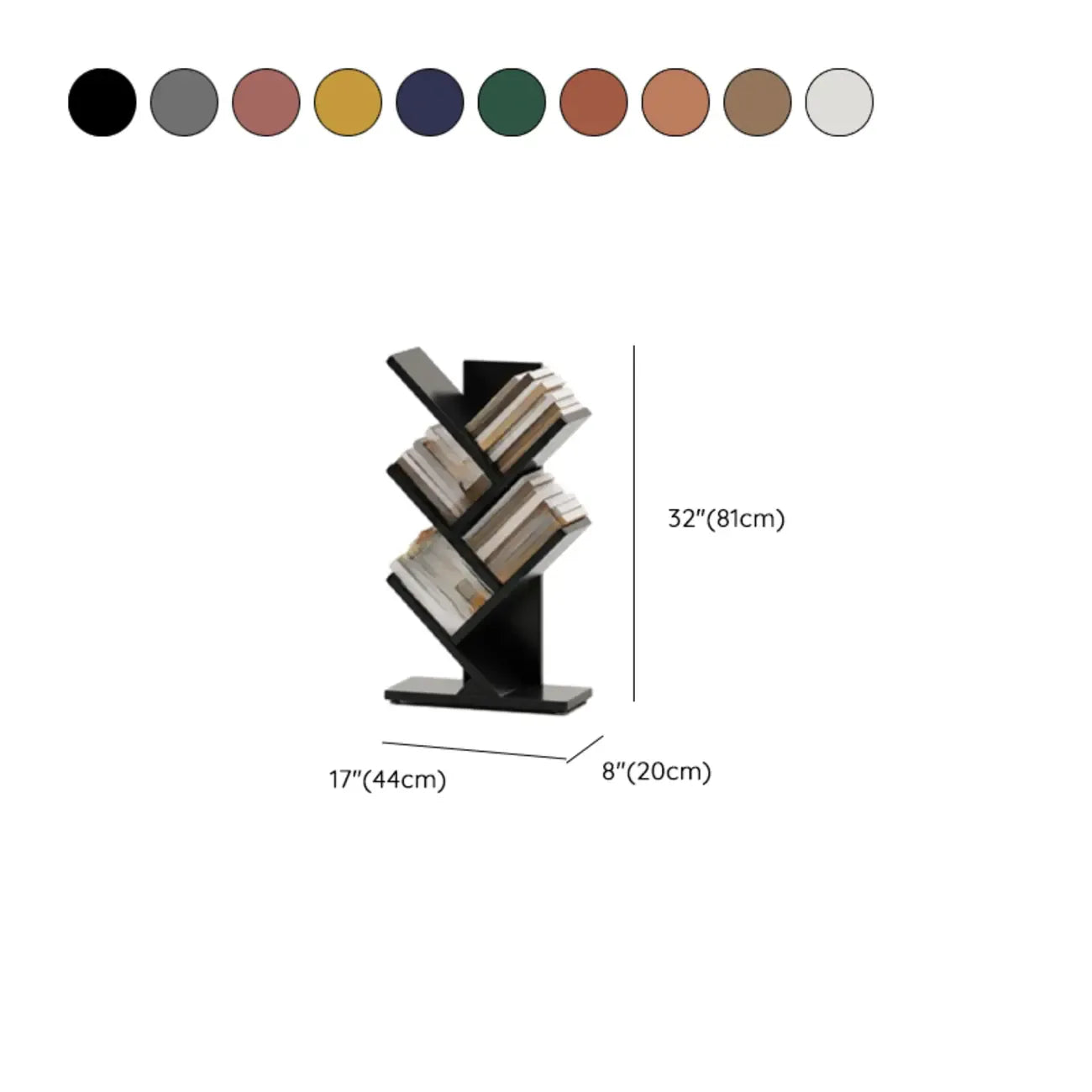 Black Wood Tree-Shaped Vertical Display Bookcase