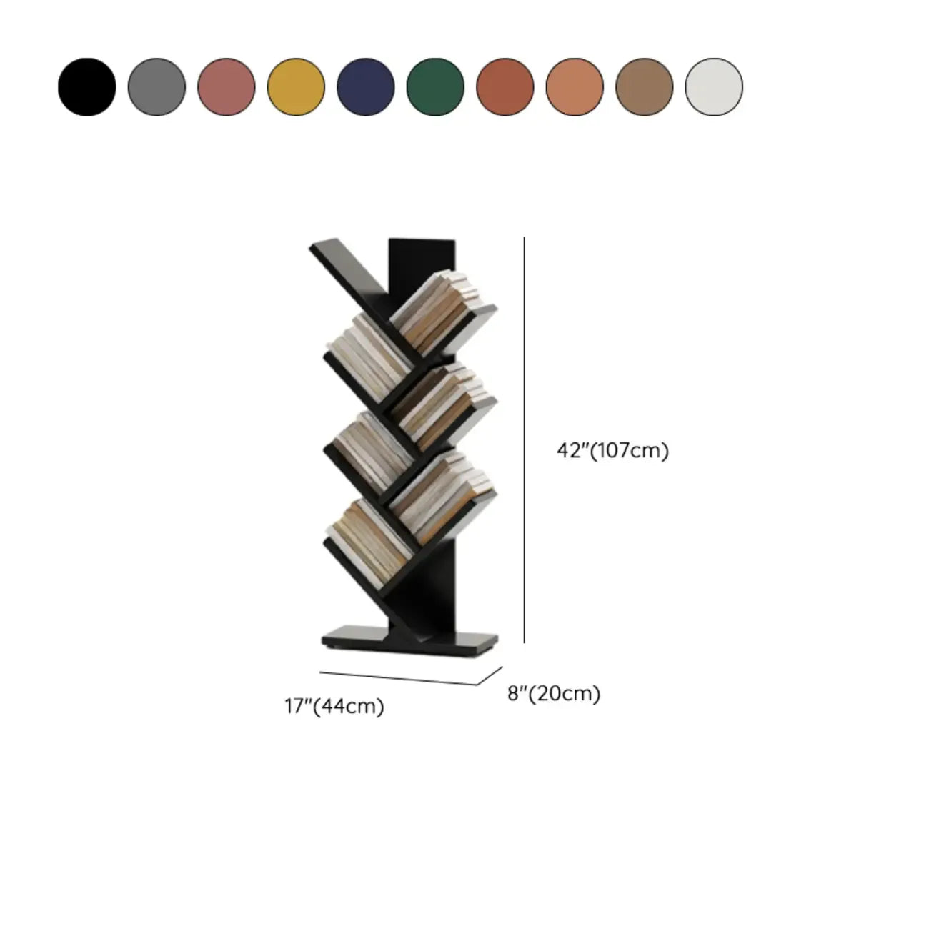 Black Wood Tree-Shaped Vertical Display Bookcase