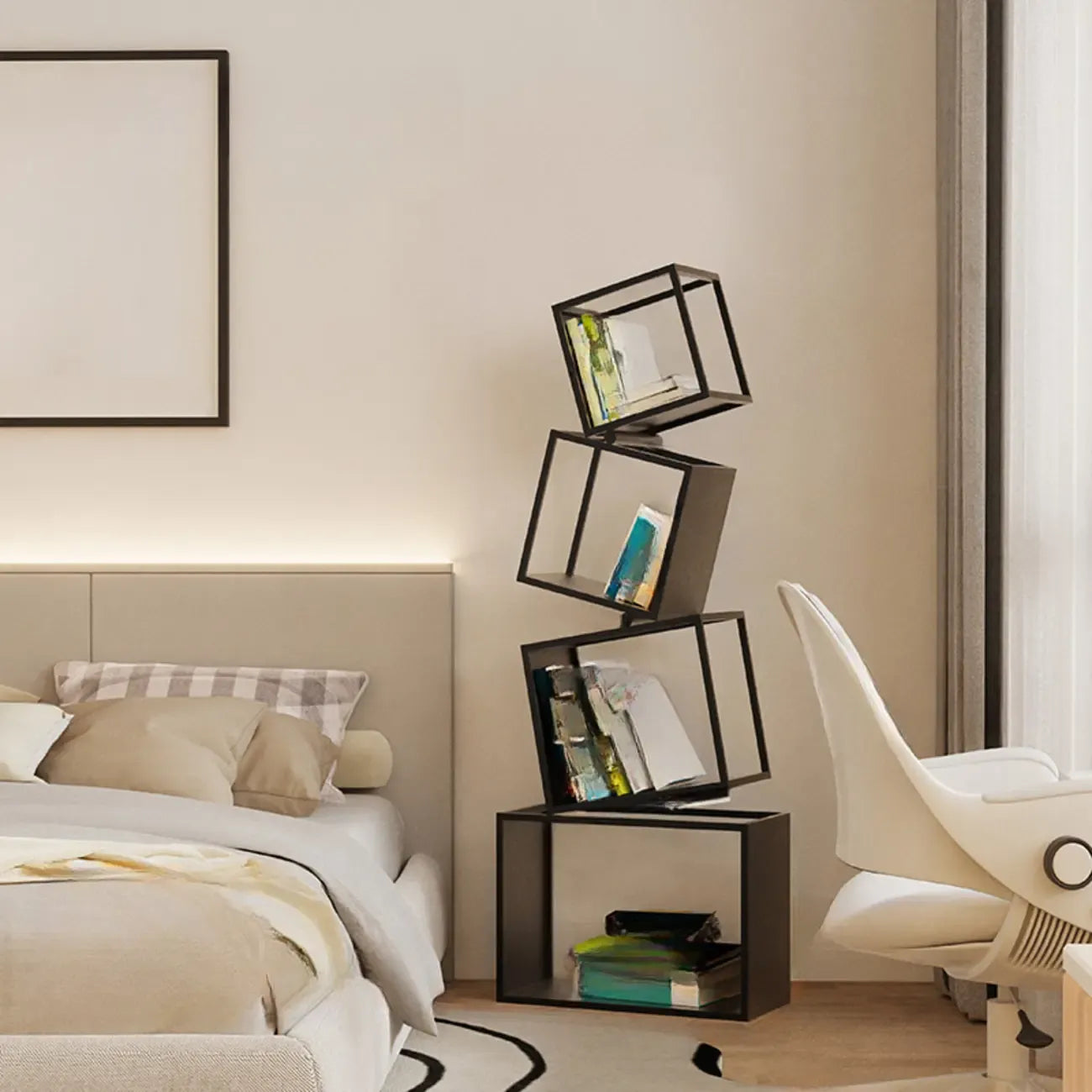 73H Black Metal Geometric Open Cube Bookcase