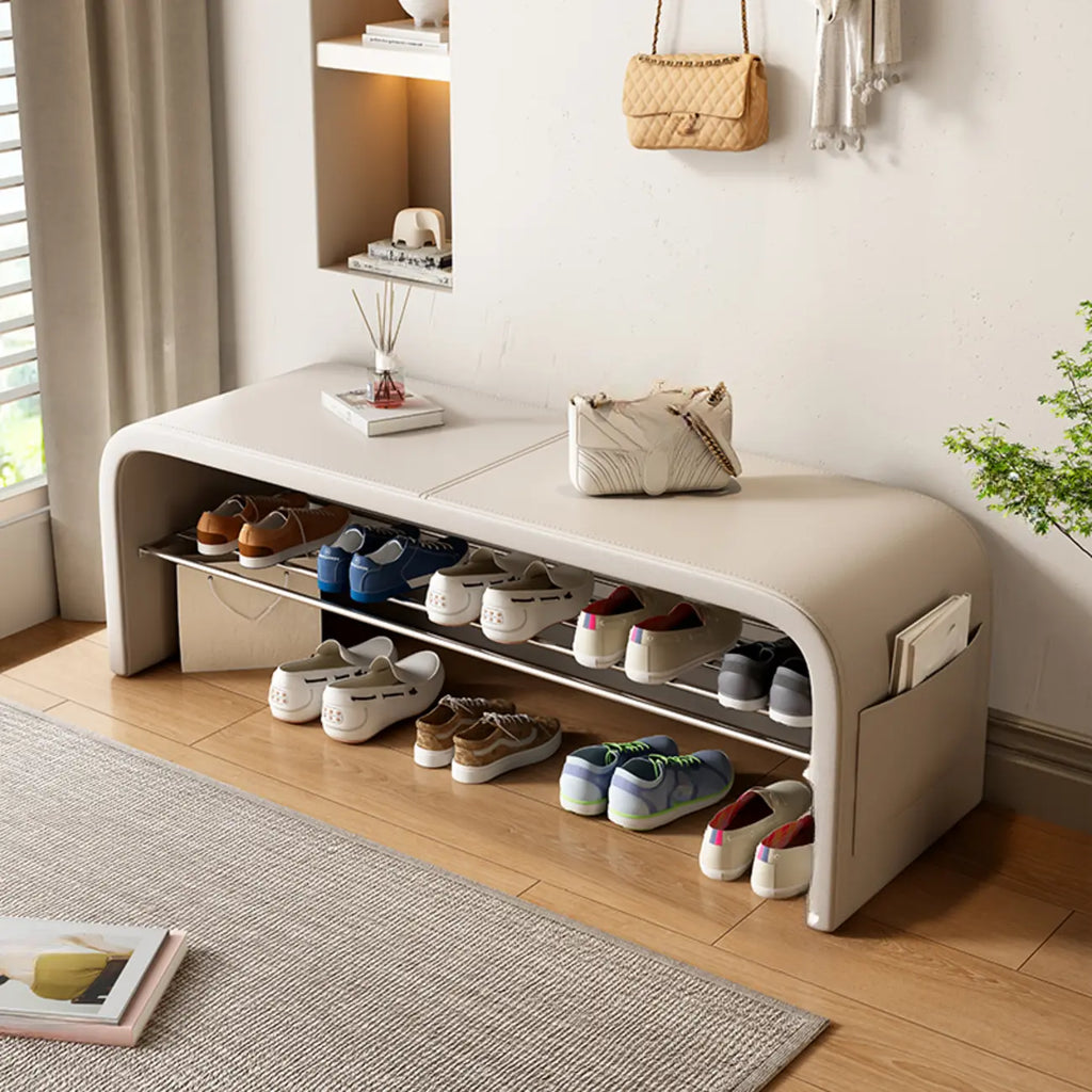 Arched Faux Leather Cushioned Storage Entryway Bench
