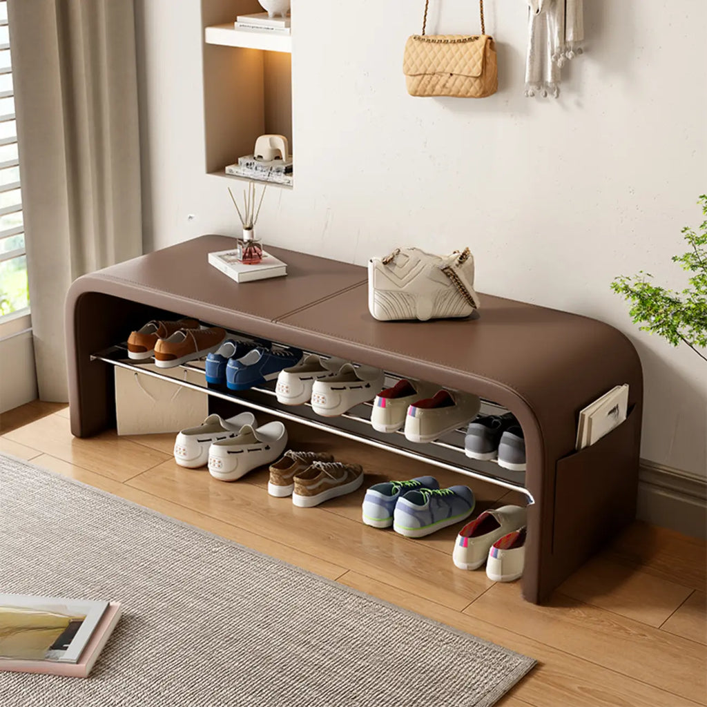 Arched Faux Leather Cushioned Storage Entryway Bench