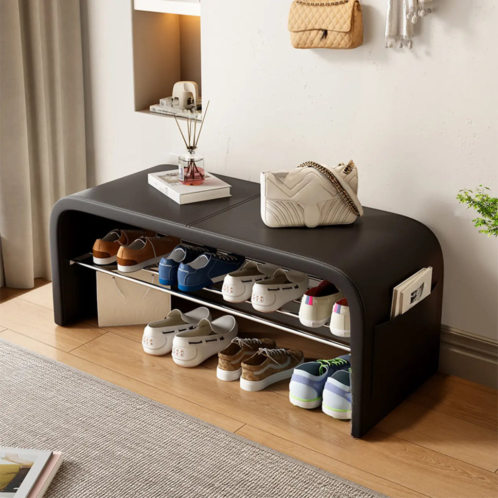Arched Faux Leather Cushioned Storage Entryway Bench