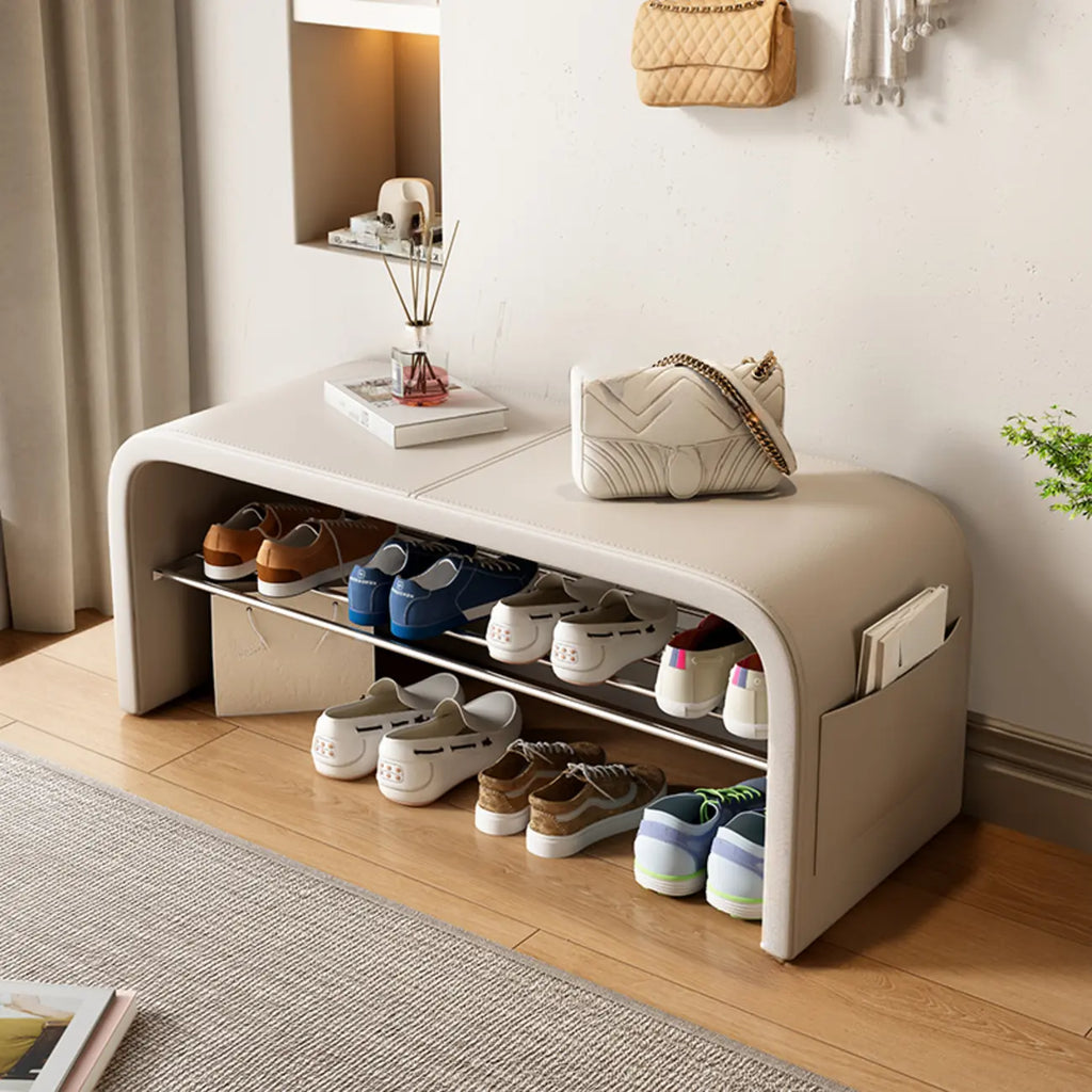 Arched Faux Leather Cushioned Storage Entryway Bench