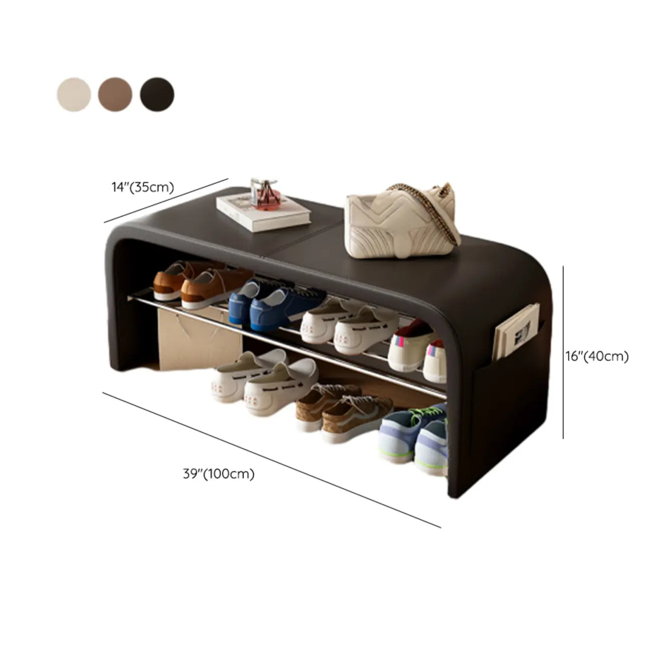 Arched Faux Leather Cushioned Storage Entryway Bench