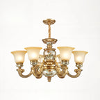 Antique Gold Ceramic Chandelier with Frosted Glass Bell Shape