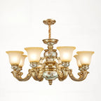 Antique Gold Ceramic Chandelier with Frosted Glass Bell Shape