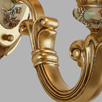 Antique Gold Ceramic Chandelier with Frosted Glass Bell Shape