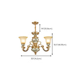Antique Gold Ceramic Chandelier with Frosted Glass Bell Shape