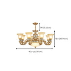 Antique Gold Ceramic Chandelier with Frosted Glass Bell Shape