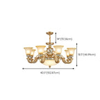 Antique Gold Ceramic Chandelier with Frosted Glass Bell Shape