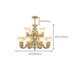 Antique Gold Ceramic Chandelier with Frosted Glass Bell Shape