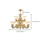 Antique Gold Ceramic Chandelier with Frosted Glass Bell Shape