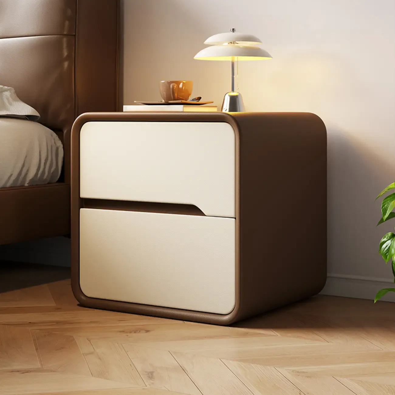 Modern Bedside Table with Storage Drawers - Avocado Green