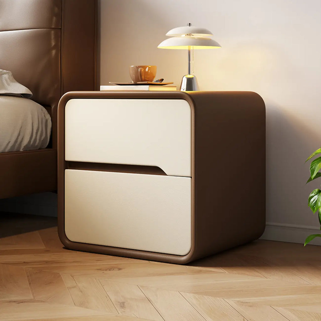 Modern Bedside Table with Storage Drawers - Avocado Green