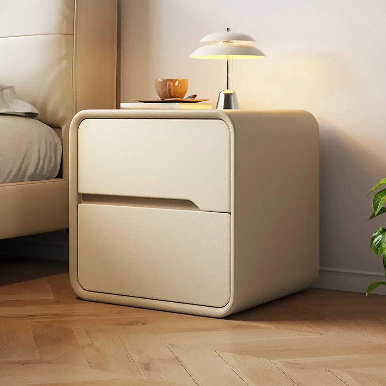 Modern Bedside Table with Storage Drawers - Avocado Green