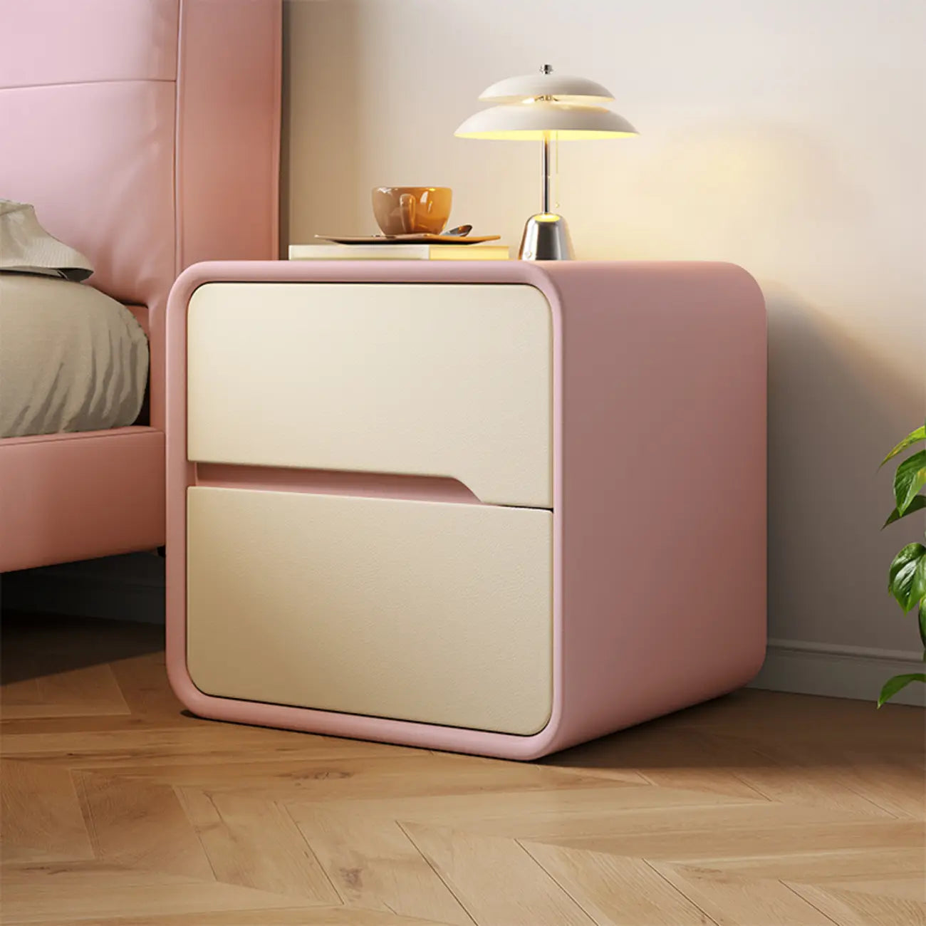 Modern Bedside Table with Storage Drawers - Avocado Green
