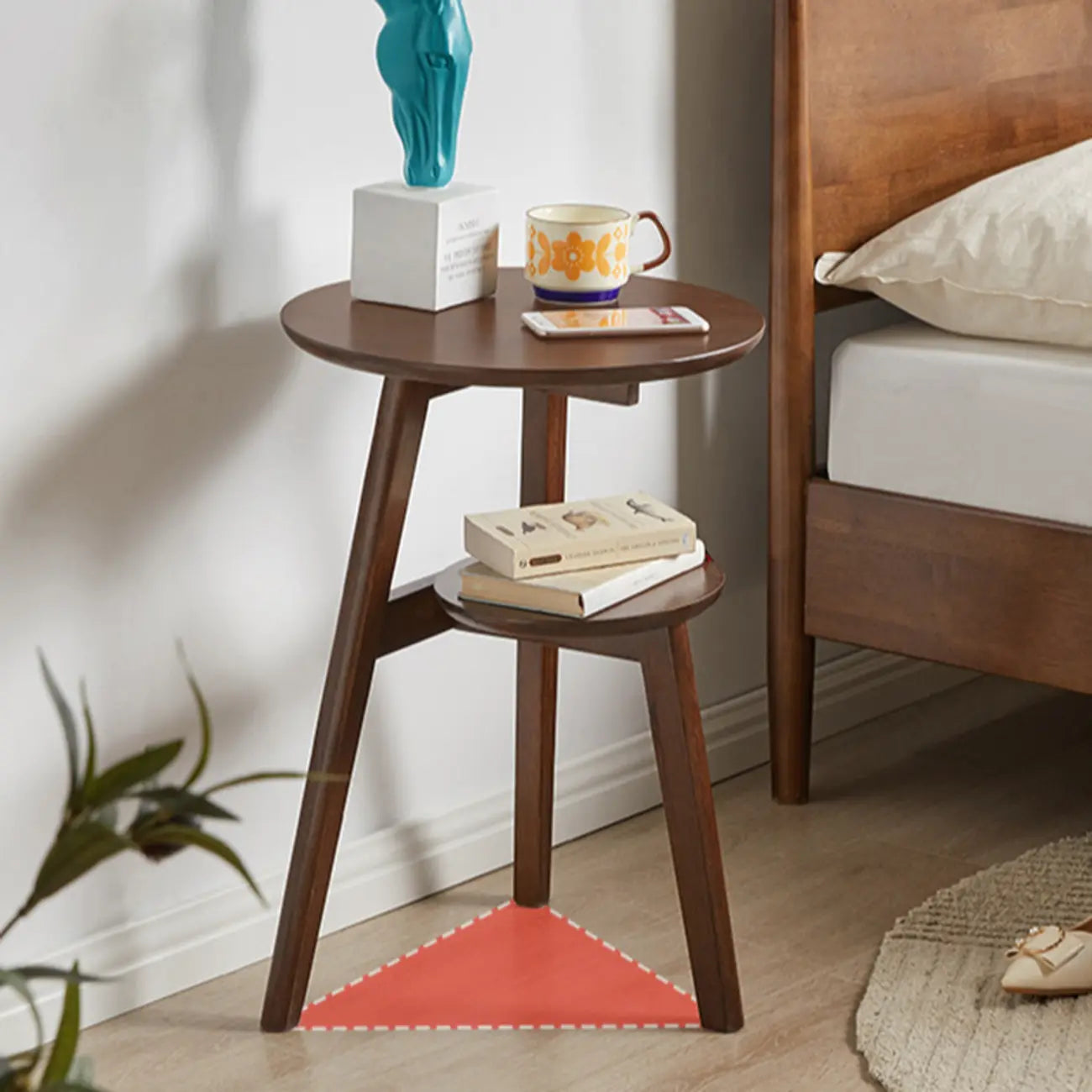 Brown Tripod Base Wood Round Side Table with Storage