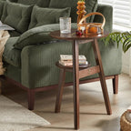 Brown Tripod Base Wood Round Side Table with Storage