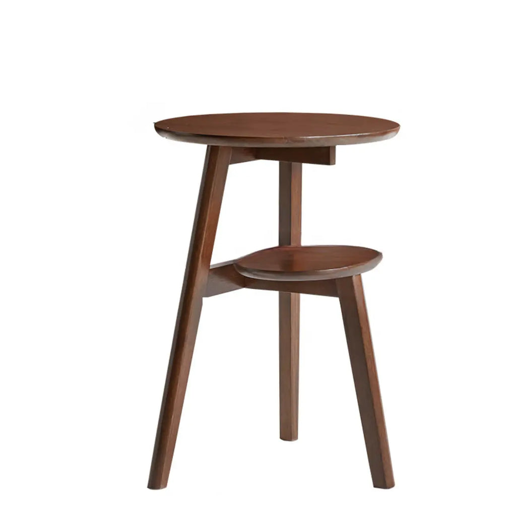 Brown Tripod Base Wood Round Side Table with Storage