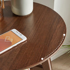 Brown Tripod Base Wood Round Side Table with Storage
