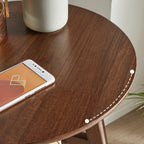 Brown Tripod Base Wood Round Side Table with Storage