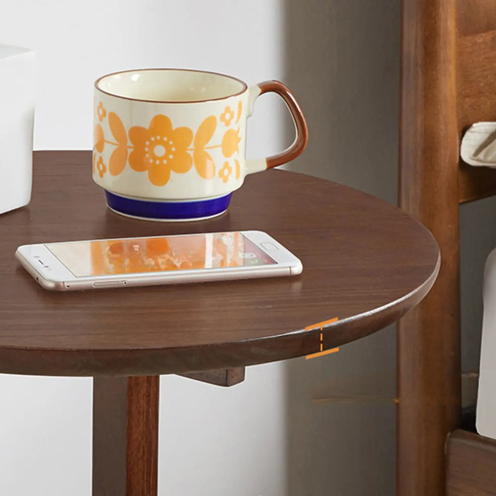 Brown Tripod Base Wood Round Side Table with Storage