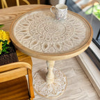 Vintage Round Glass Top Wood Base End Table