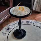 Vintage Round Glass Top Wood Base End Table