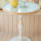 Vintage Round Glass Top Wood Base End Table