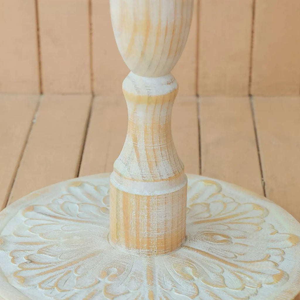 Vintage Round Glass Top Wood Base End Table