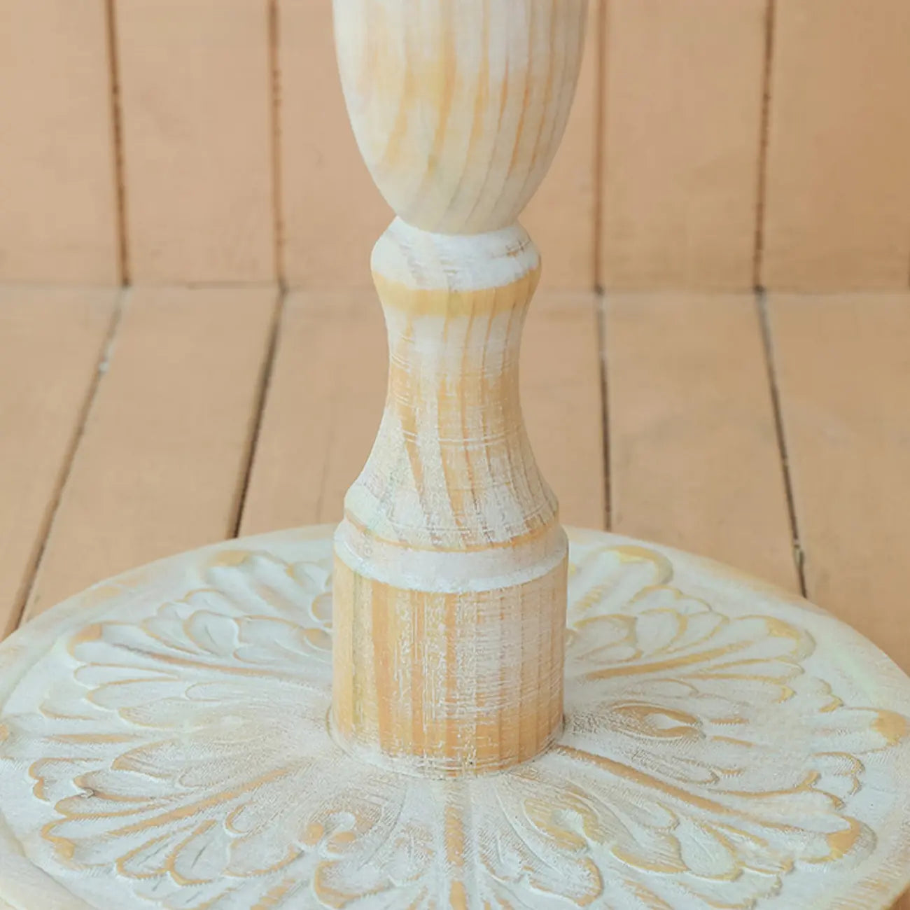 Vintage Round Glass Top Wood Base End Table