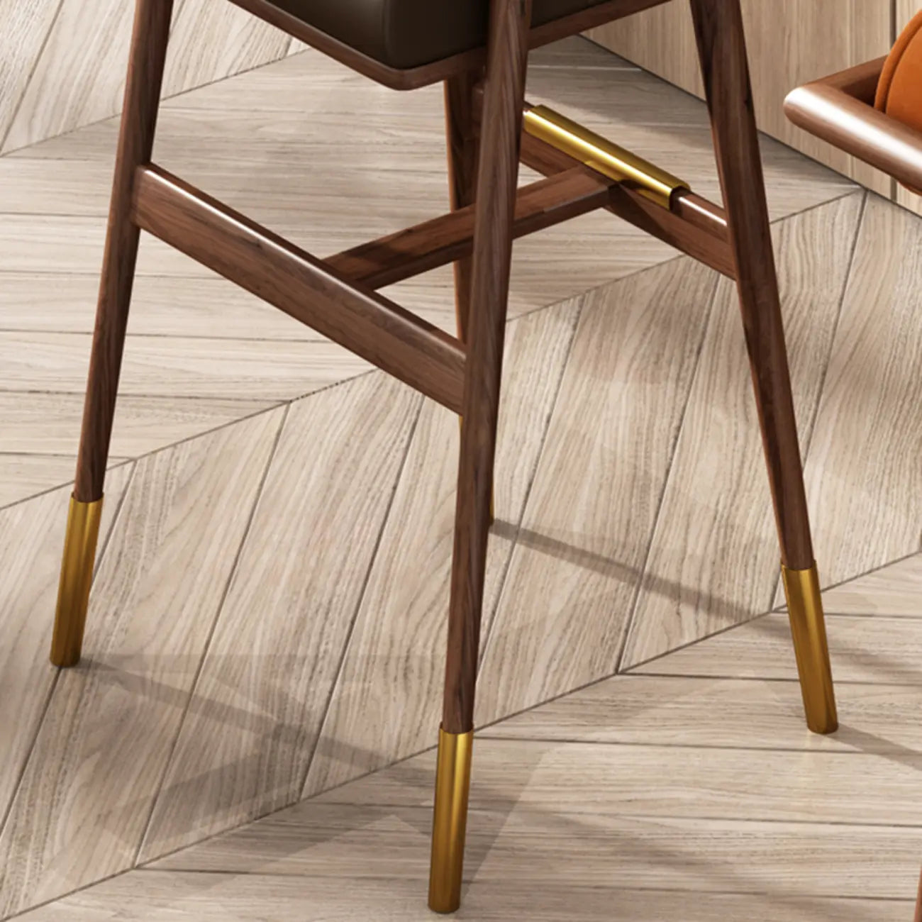 Brown Wooden Cushion Bar Stool with Backrest