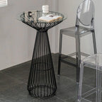 Simplistic Clear Glass Circular Iron Wireframe Bar Table