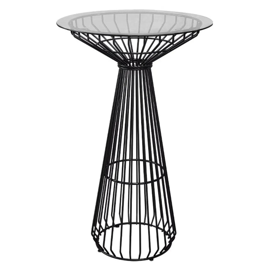 Simplistic Clear Glass Circular Iron Wireframe Bar Table